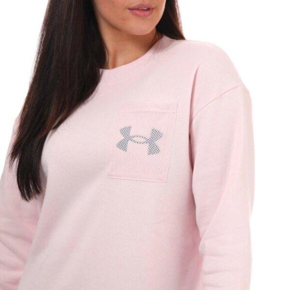 Under Armour Women's Rival Fleece Mesh Crew Sweatshirt Cropped Pink Logo XL NWT - Picture 3 of 6